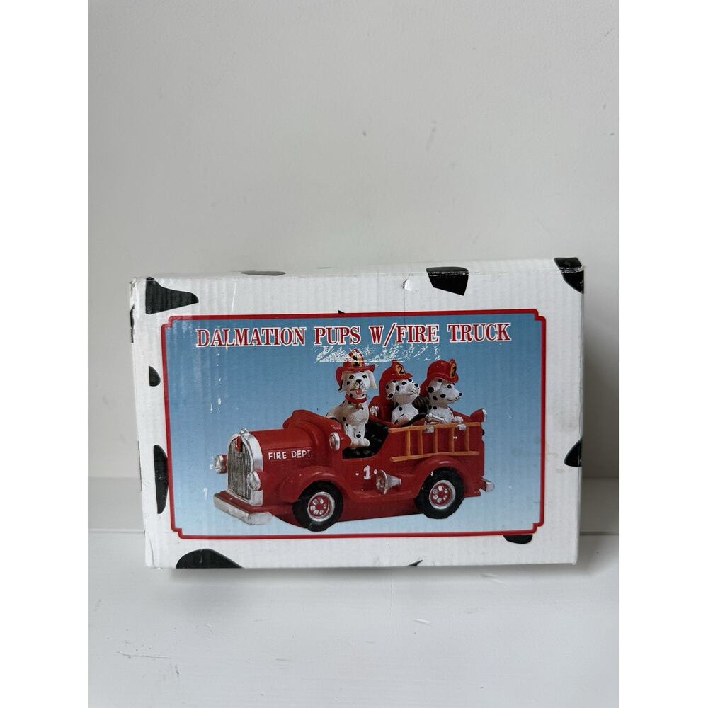 Dalmatian Puppy Fire Truck Piggy Bank Red Resin Fire Dept Nursery Decor Open Box